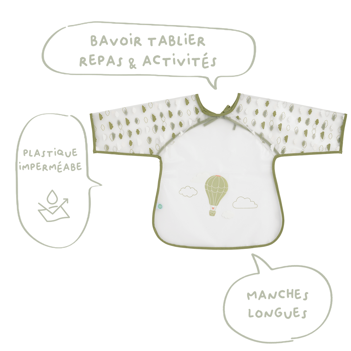 Bavoir bébé 37x42 cm imperméable - Bavoir tablier 12 mois - Montgolfière