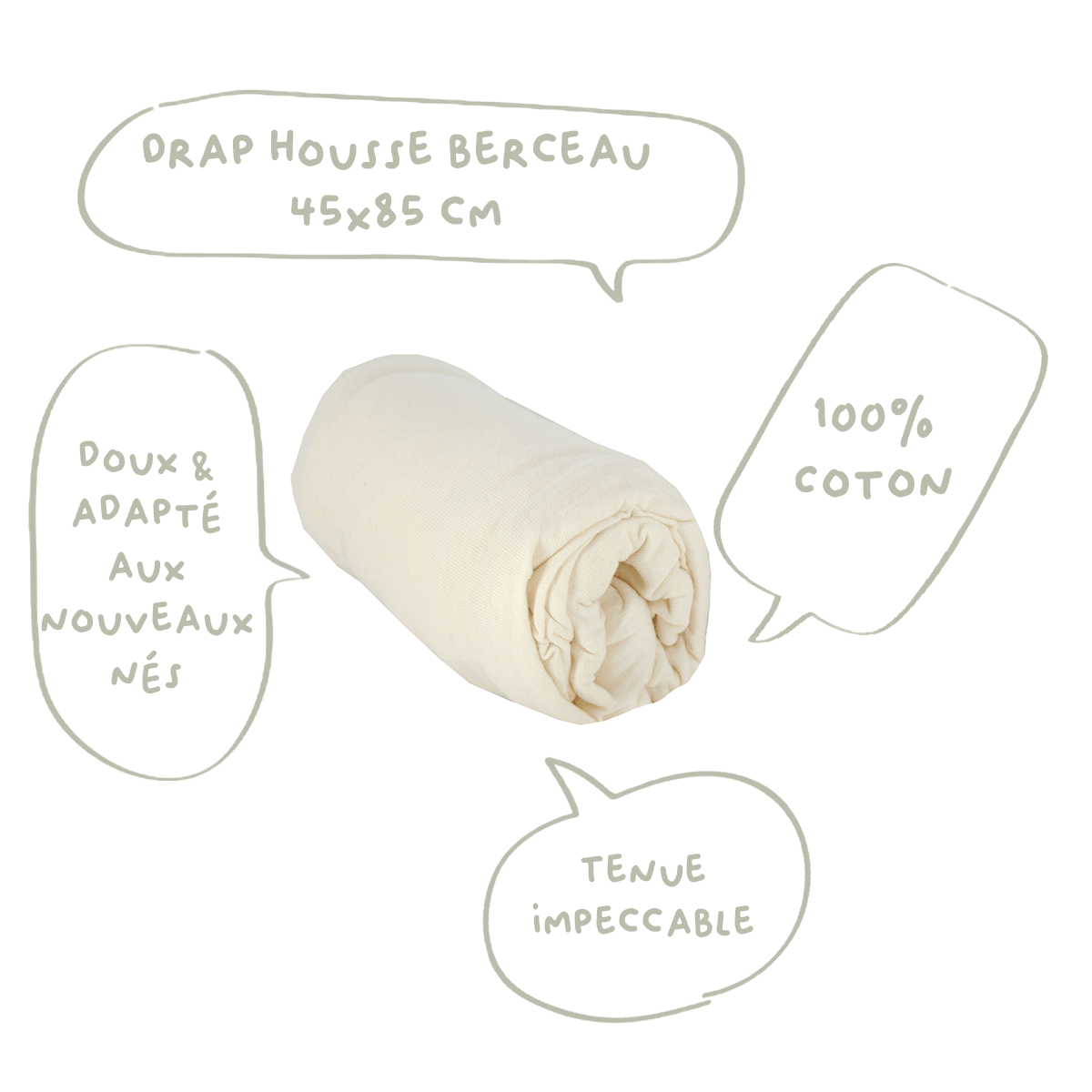 Drap-housse bébé 45x85 cm - Drap housse berceau - Uni Jersey Écru