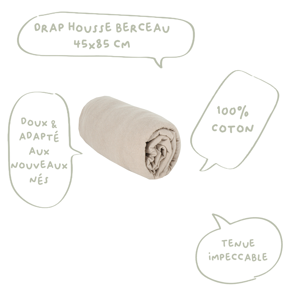 Drap-housse bébé 45x85 cm - Drap housse berceau - Uni Jersey Taupe