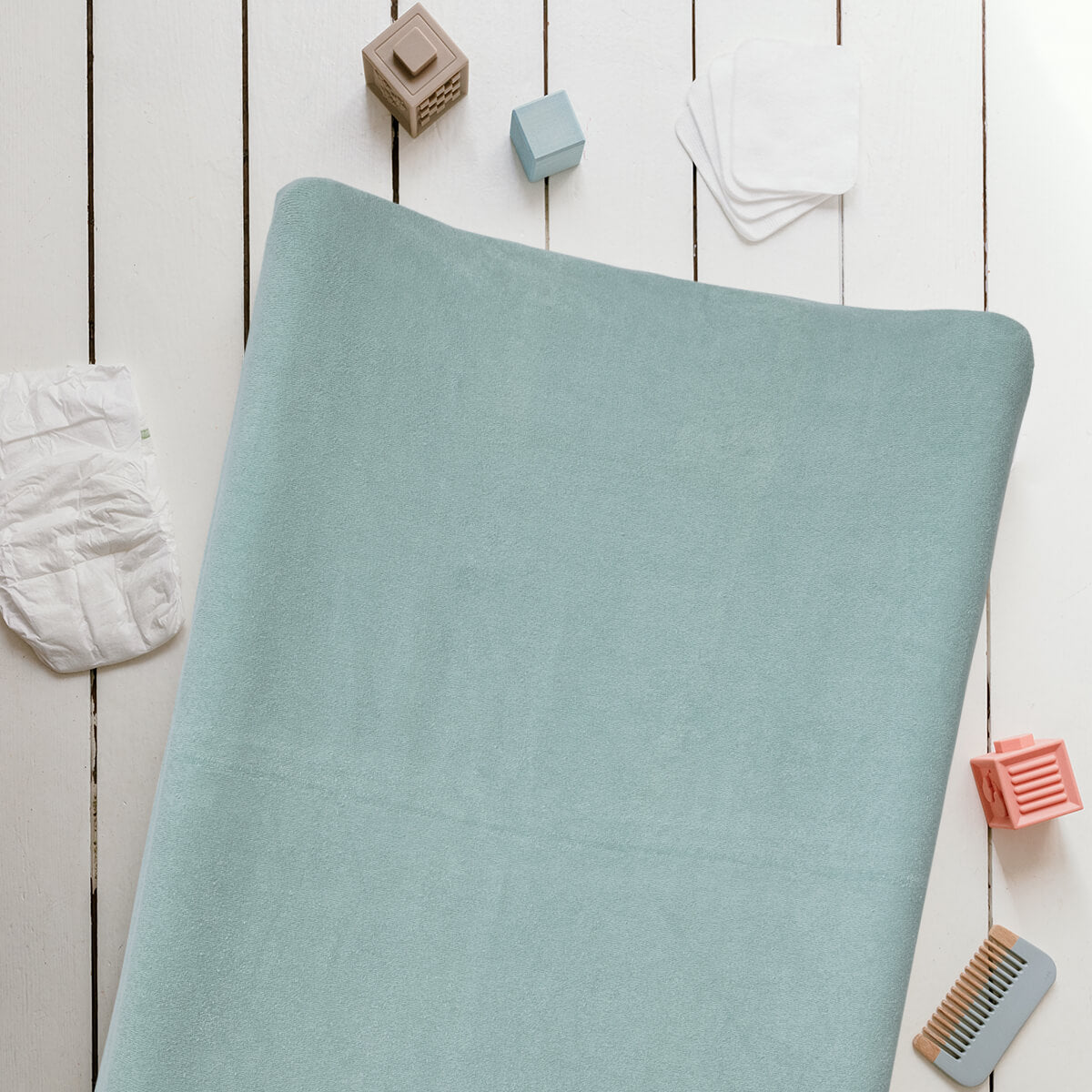 Housse pour matelas à langer 50x70 cm en Coton Blanc/Bleu Vert