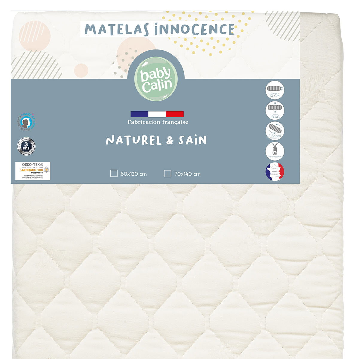 Matelas bébé Innocence Bio 70x140cm - 18 kg/m3 -