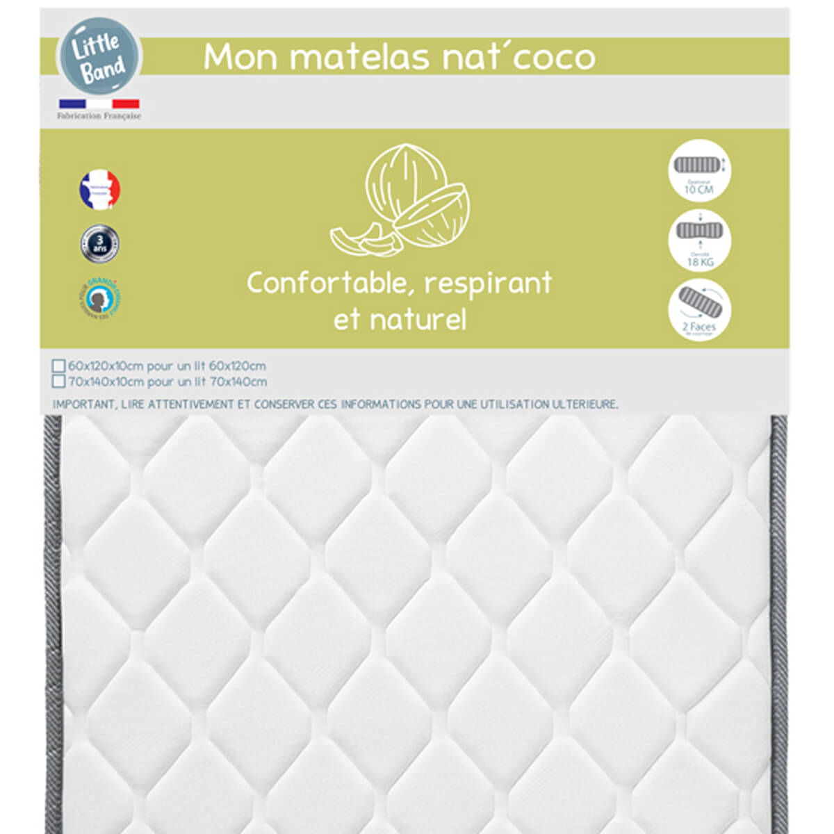 Matelas Nat'Coco 70x140 cm - 18kg/m3 - Little Band