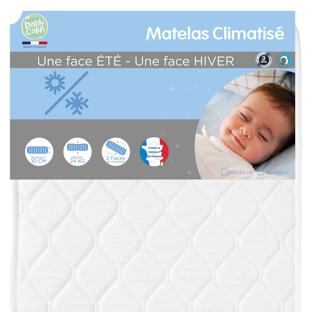 Matelas bébé Climatisé Ete / Hiver - 60x120 cm - BB Malin