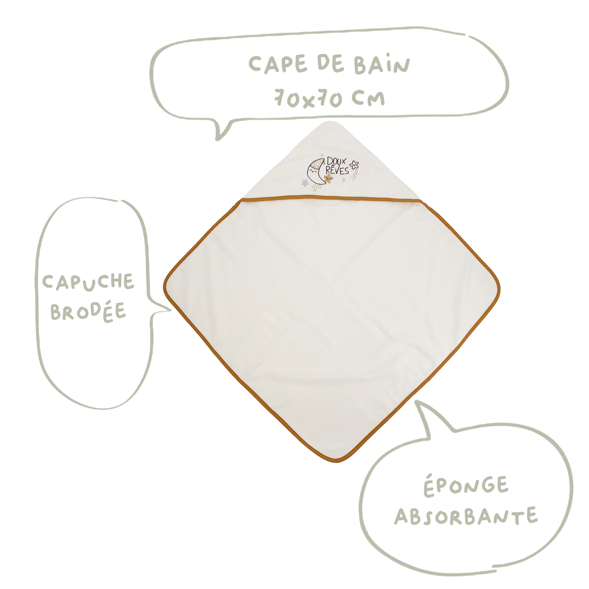 Cape de bain bébé Doux Rêves - Sortie de bain bébé 70x70 cm