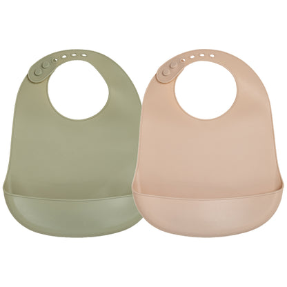 BB Kit repas - 2 bavoirs récupérateurs en silicone 6 mois - Noisette / Kaki