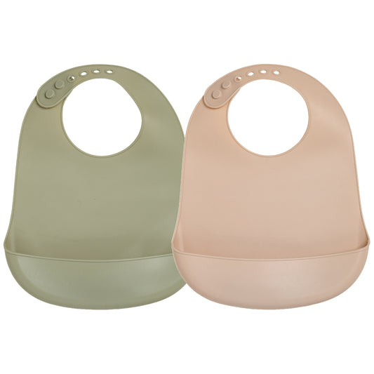 BB Kit repas - 2 bavoirs récupérateurs en silicone 6 mois - Noisette / Kaki