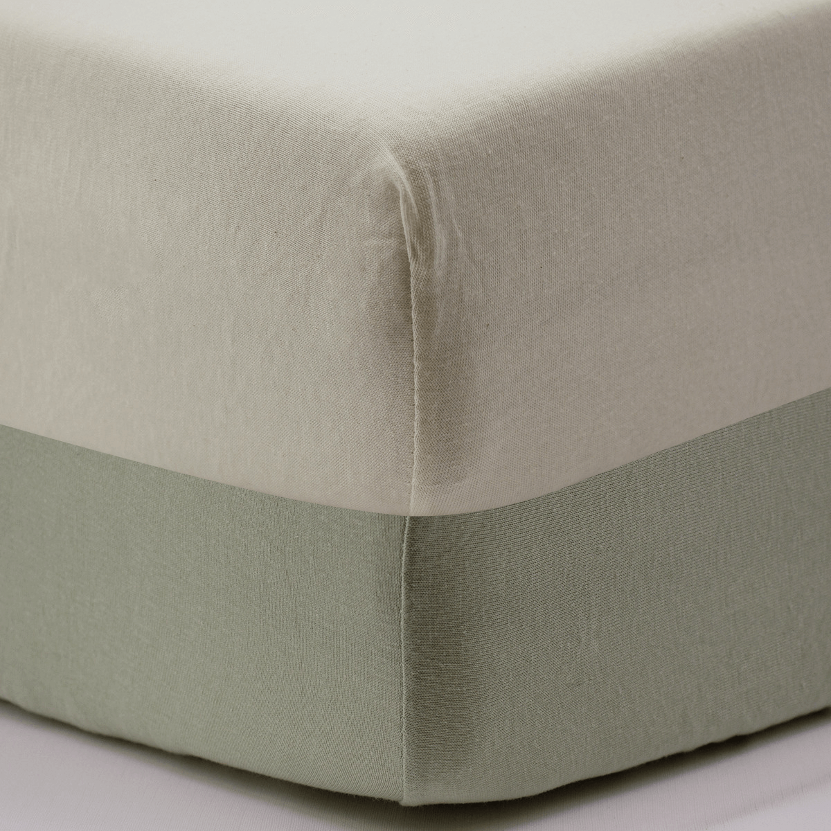 Draps housse bébé 60x120 cm Coton - Lot de 2 - Vert / Écru