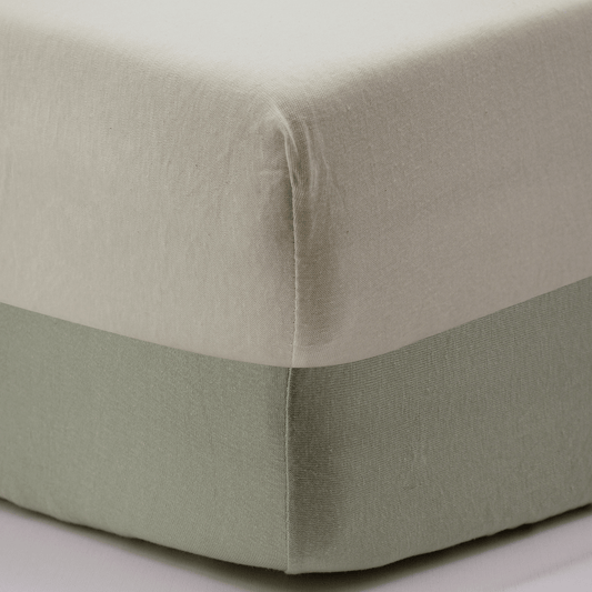 Draps housse bébé 60x120 cm Coton - Lot de 2 - Vert / Écru