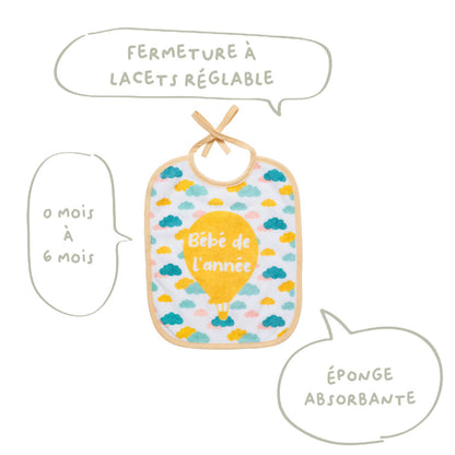 Lot de 5 bavoirs bébé Naissance 20x25 cm en Coton Message Famille
