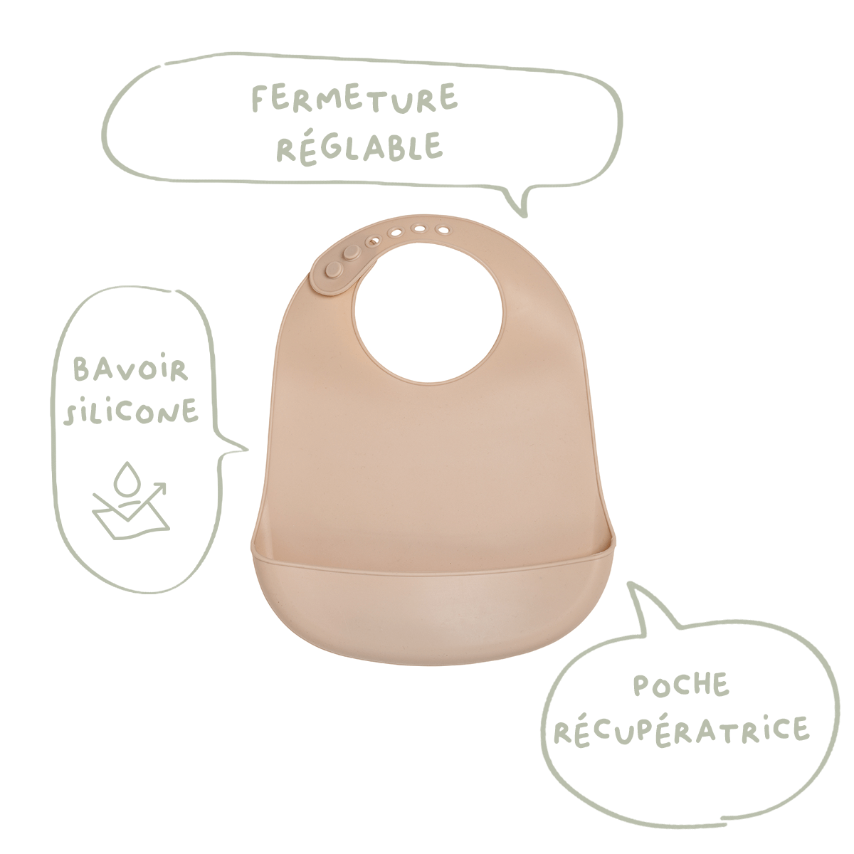 Bavoir bébé 21x30 cm - Bavoir silicone 6 mois - Noisette