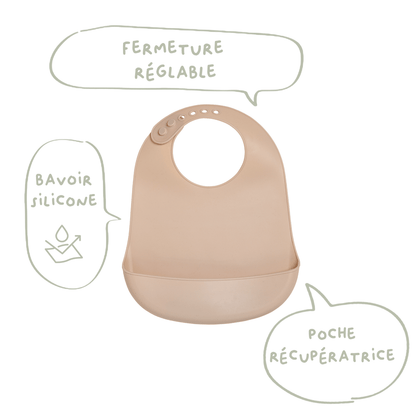 Bavoir bébé 21x30 cm - Bavoir silicone 6 mois - Noisette