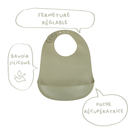Bavoir bébé 21x30 cm - Bavoir silicone 6 mois - Kaki