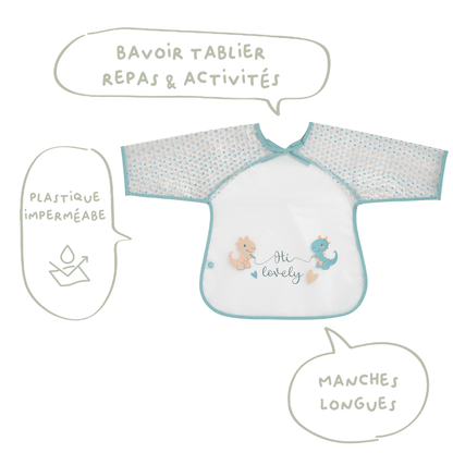 Bavoir bébé 37x42 cm imperméable - Bavoir tablier 12 mois - Dinosaures