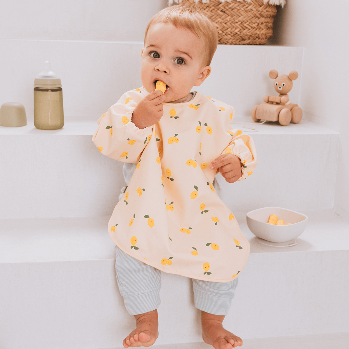 Bavoir bébé 37x42 cm imperméable - Bavoir tablier 12 mois - Fruity Citron
