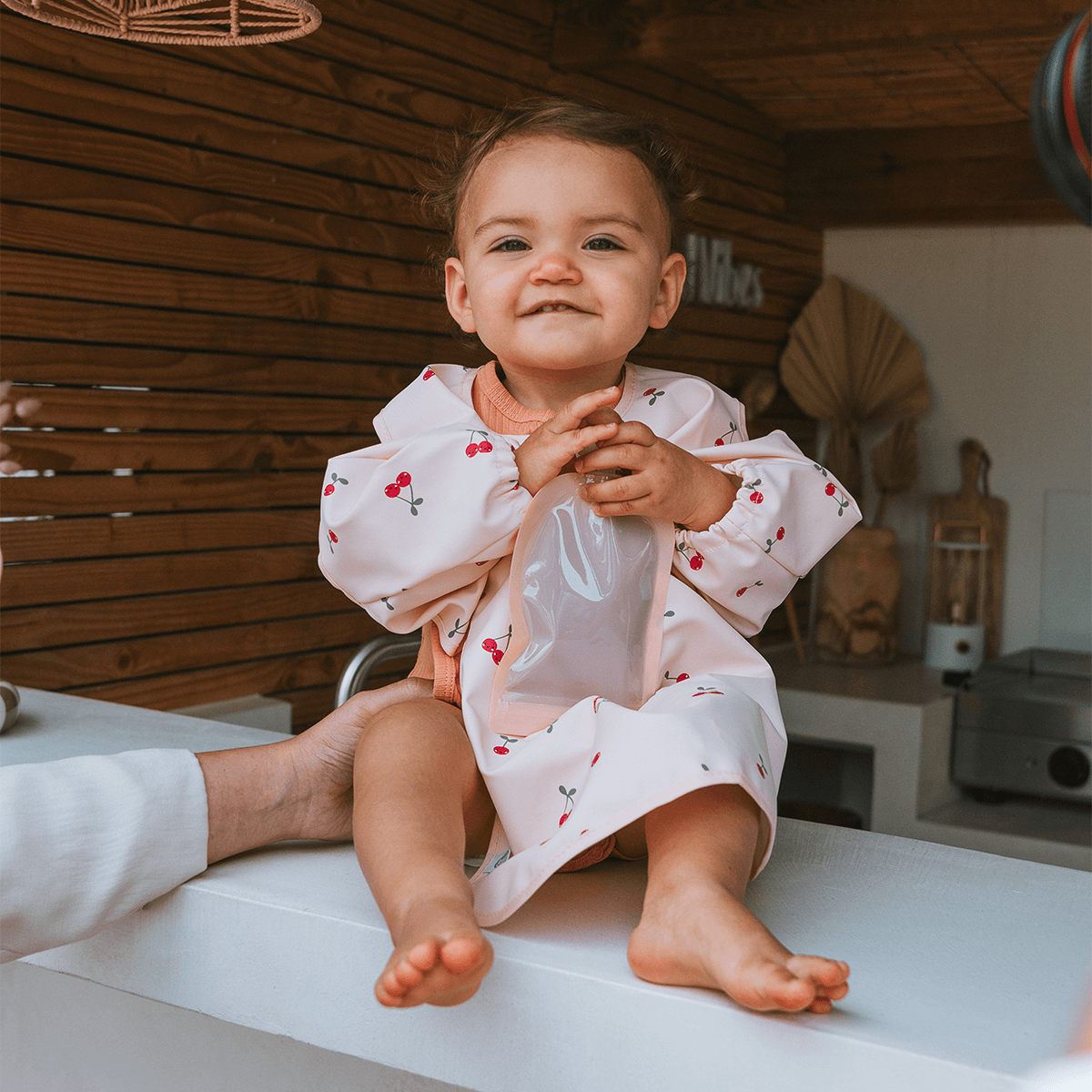 Bavoir bébé 37x42 cm imperméable - Bavoir tablier 12 mois - Fruity Cerise