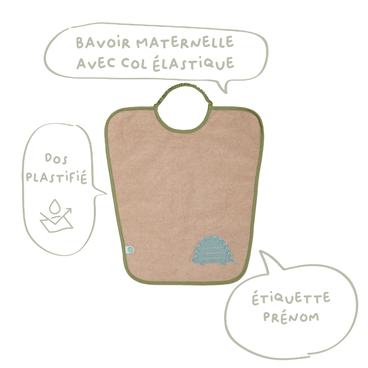 Bavoir maternelle 35x38 cm éponge avec étiquette prénom - Bavoir 24 mois - Dinosaures