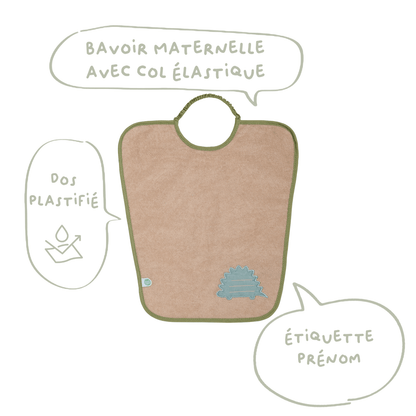 Bavoir maternelle 35x38 cm éponge avec étiquette prénom - Bavoir 24 mois - Dinosaures