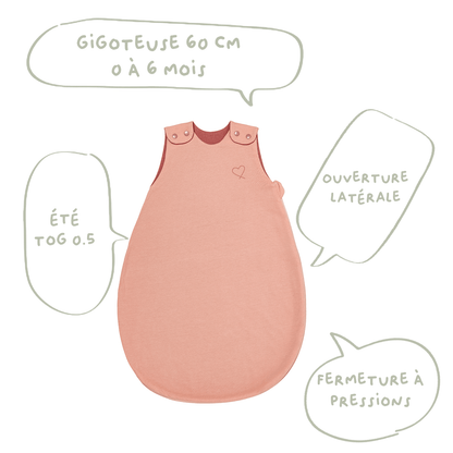 Gigoteuse été 0-6 mois 65 cm - Gigoteuse Tog 0,5 pour bébé - Rosée Cœur