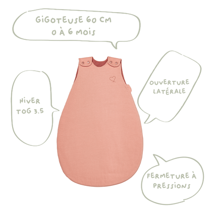 Gigoteuse hiver 0-6 mois 65 cm - Gigoteuse Tog 3,5 pour bébé - Rosée Cœur