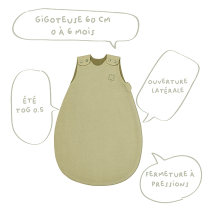 Gigoteuse été 0-6 mois 65 cm - Gigoteuse Tog 0,5 pour bébé - Tilleul Trèfle