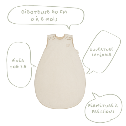 Gigoteuse hiver 0-6 mois 65 cm - Gigoteuse Tog 3,5 pour bébé - Sable Ourson