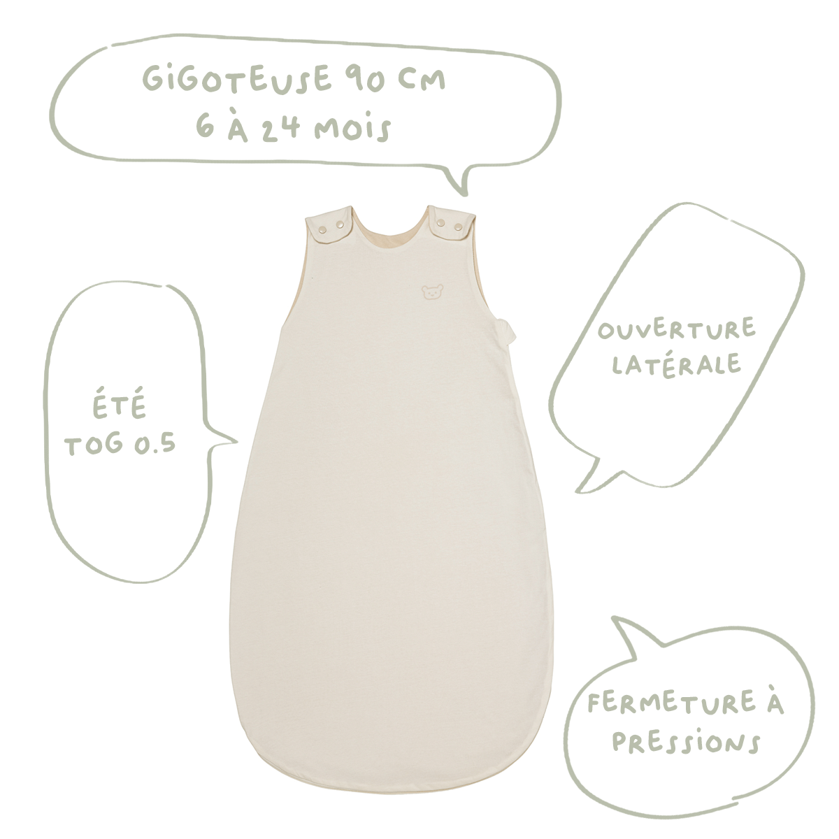 Gigoteuse été 6-24 mois 90 cm - Gigoteuse Tog 0,5 pour bébé - Sable Ourson