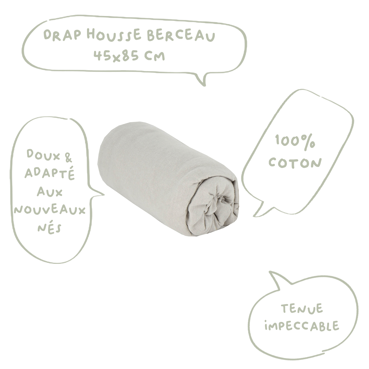 Drap-housse bébé 45x85 cm - Drap housse berceau - Uni Jersey Gris