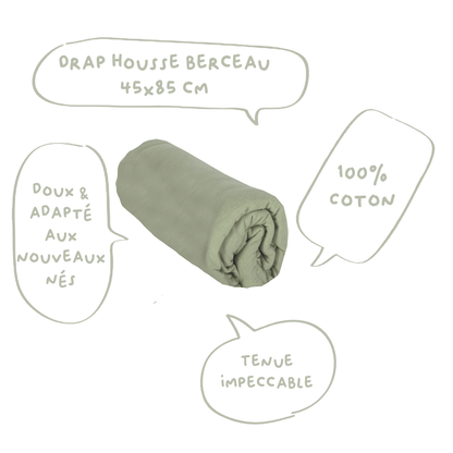 Drap-housse bébé 45x85 cm - Drap housse berceau - Uni Jersey Vert Amande