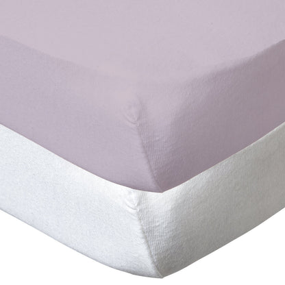 Drap-housse 70x140 cm x2 pcs en Coton Blanc / Lilas