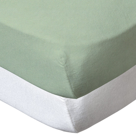 Lot de 2 draps-housses en coton 70x140 cm - Blanc/Vert Amande