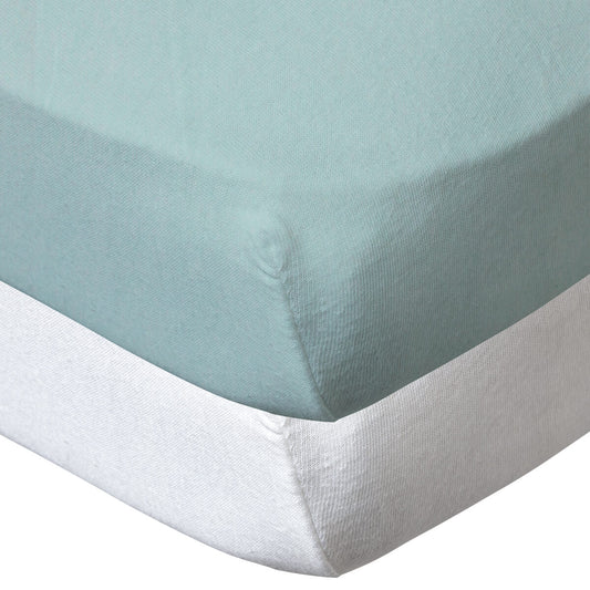 Lot de 2 draps housse en coton 60x120 cm Blanc + turquoise