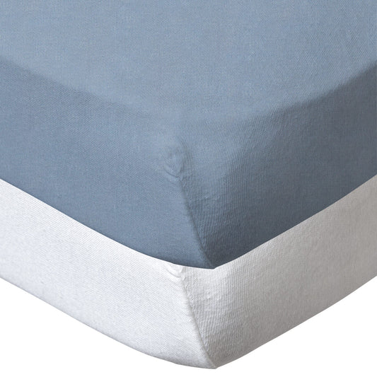 Lot de 2 draps housse 60x120 cm - Blanc/Bleu Layette