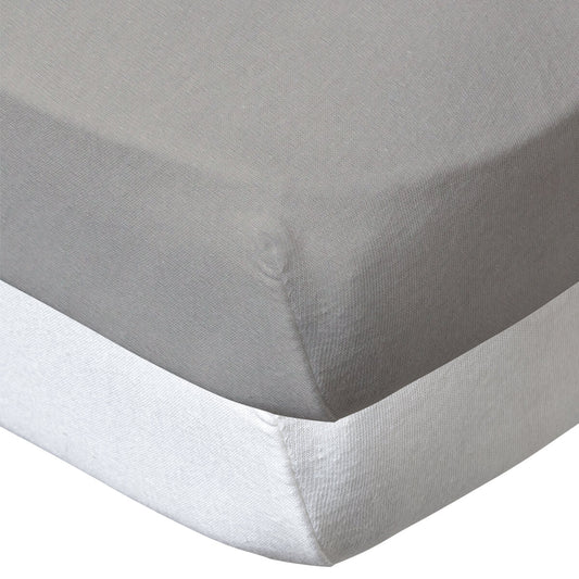 Lot de 2 draps-housses en coton 60x120 cm - Blanc + Taupe