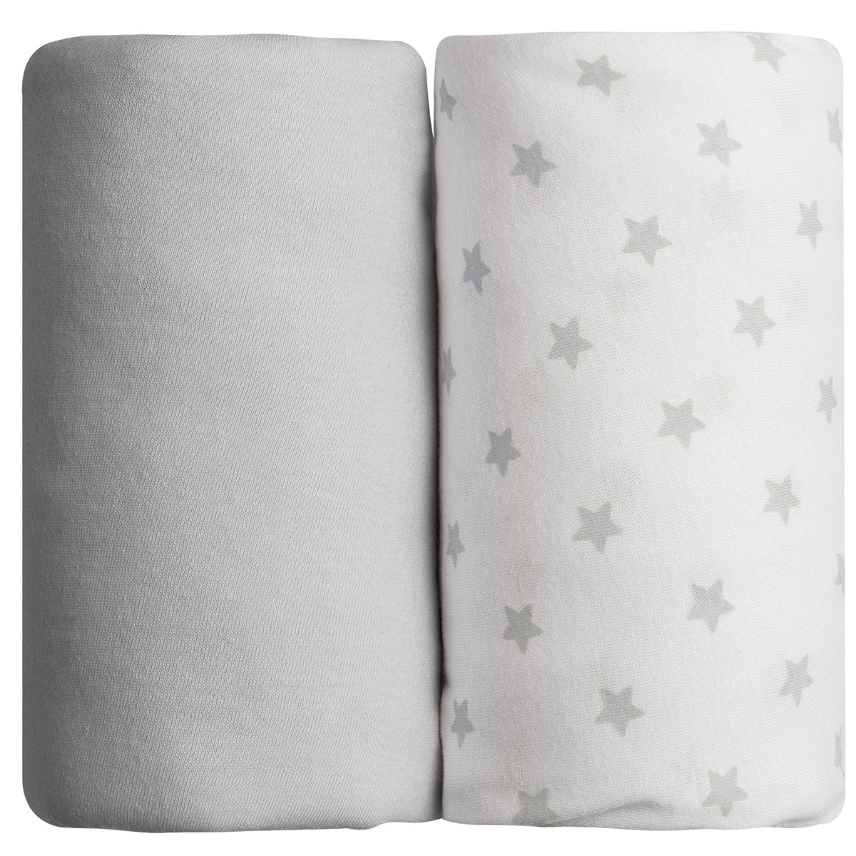Lot de 2 draps housse en coton 60x120 cm - Gris + Imprimé étoiles
