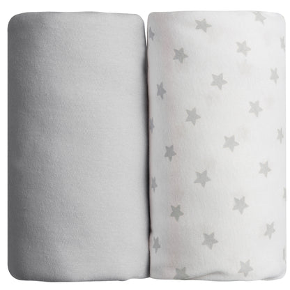 Lot de 2 draps housse en coton 60x120 cm - Gris + Imprimé étoiles