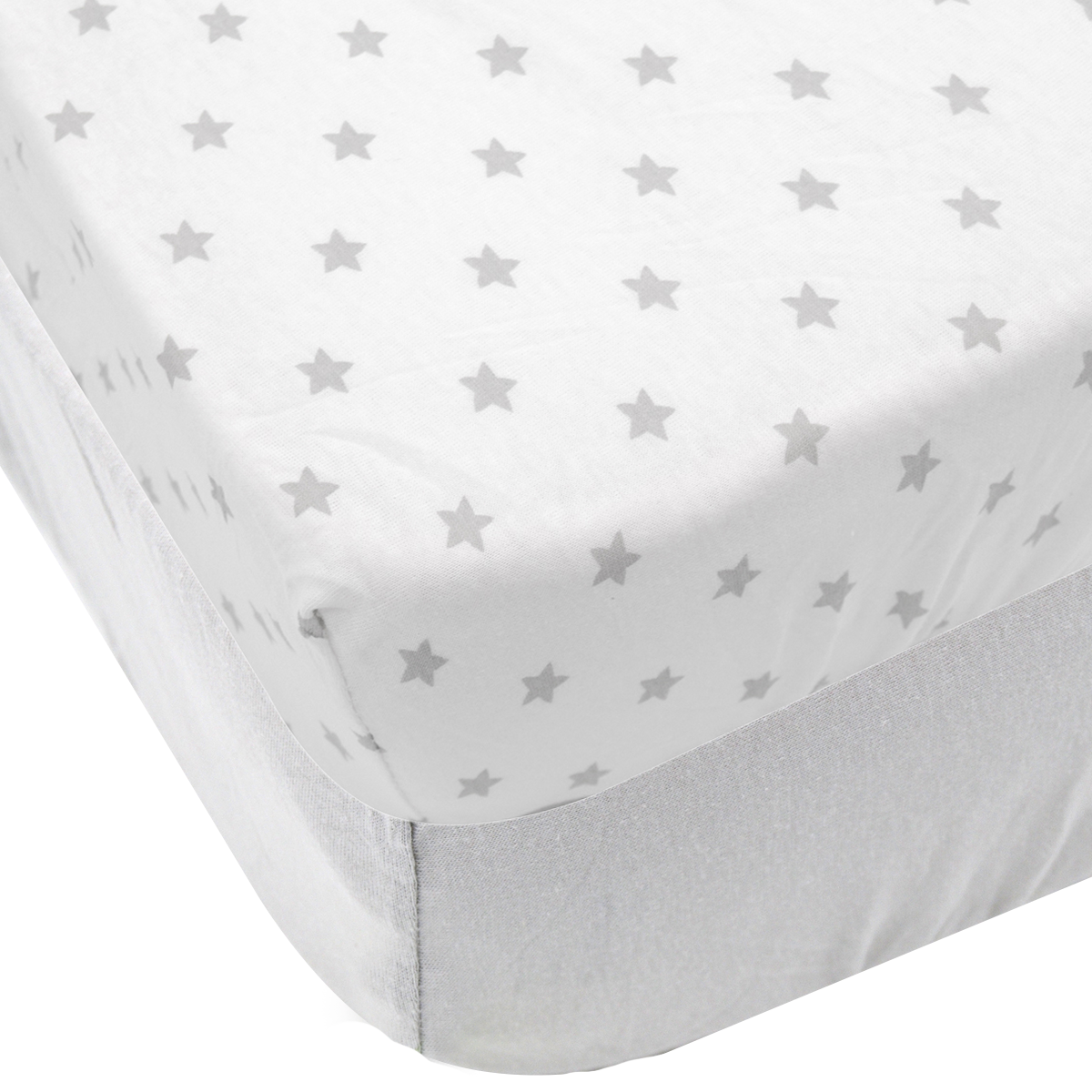 Lot de 2 draps housse en coton 60x120 cm - Gris + Imprimé étoiles