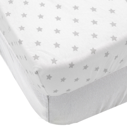 Lot de 2 draps housse en coton 60x120 cm - Gris + Imprimé étoiles