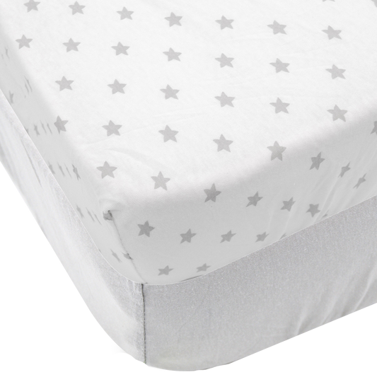 Lot de 2 draps housse en coton 60x120 cm - Gris + Imprimé étoiles