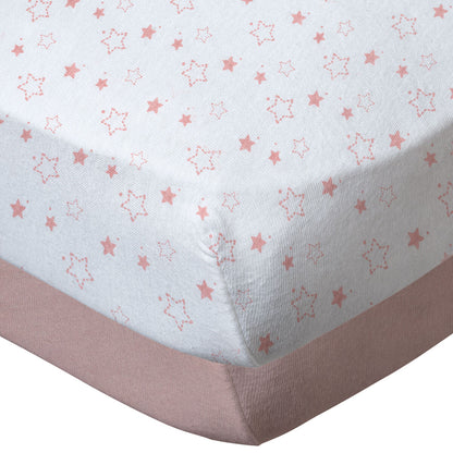 Drap-housse 60x120 cm x2 pcs en Coton Étoiles Roses / Rose