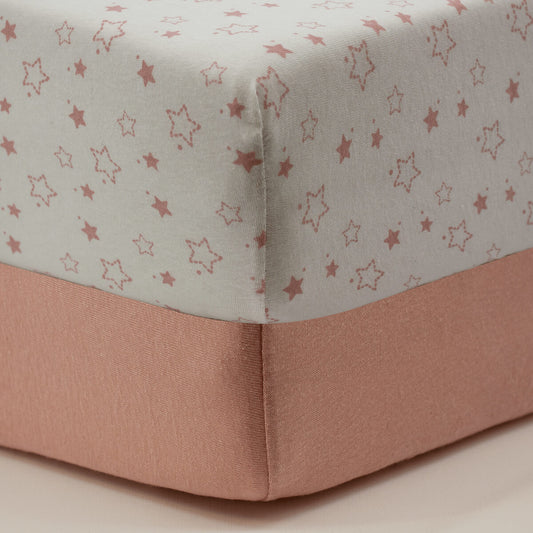 Drap housse 70x140 cm - Lot de 2 - Étoiles / Rose Orchidée - draps housse bébé en coton