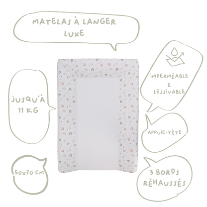 Matelas à langer Luxe 50x70 cm avec tétière - Matelas à langer pour bébé en PVC - Arc en Ciel