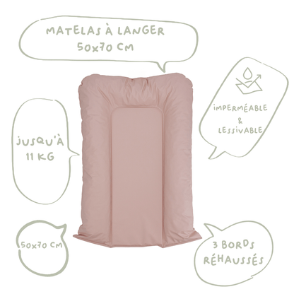 Matelas à langer Flocons 50x70 cm - Matelas à langer pour bébé en PVC - Vieux Rose