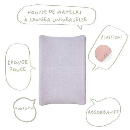 Housse pour matelas à langer 50x70 cm en Coton Écru/Lilas