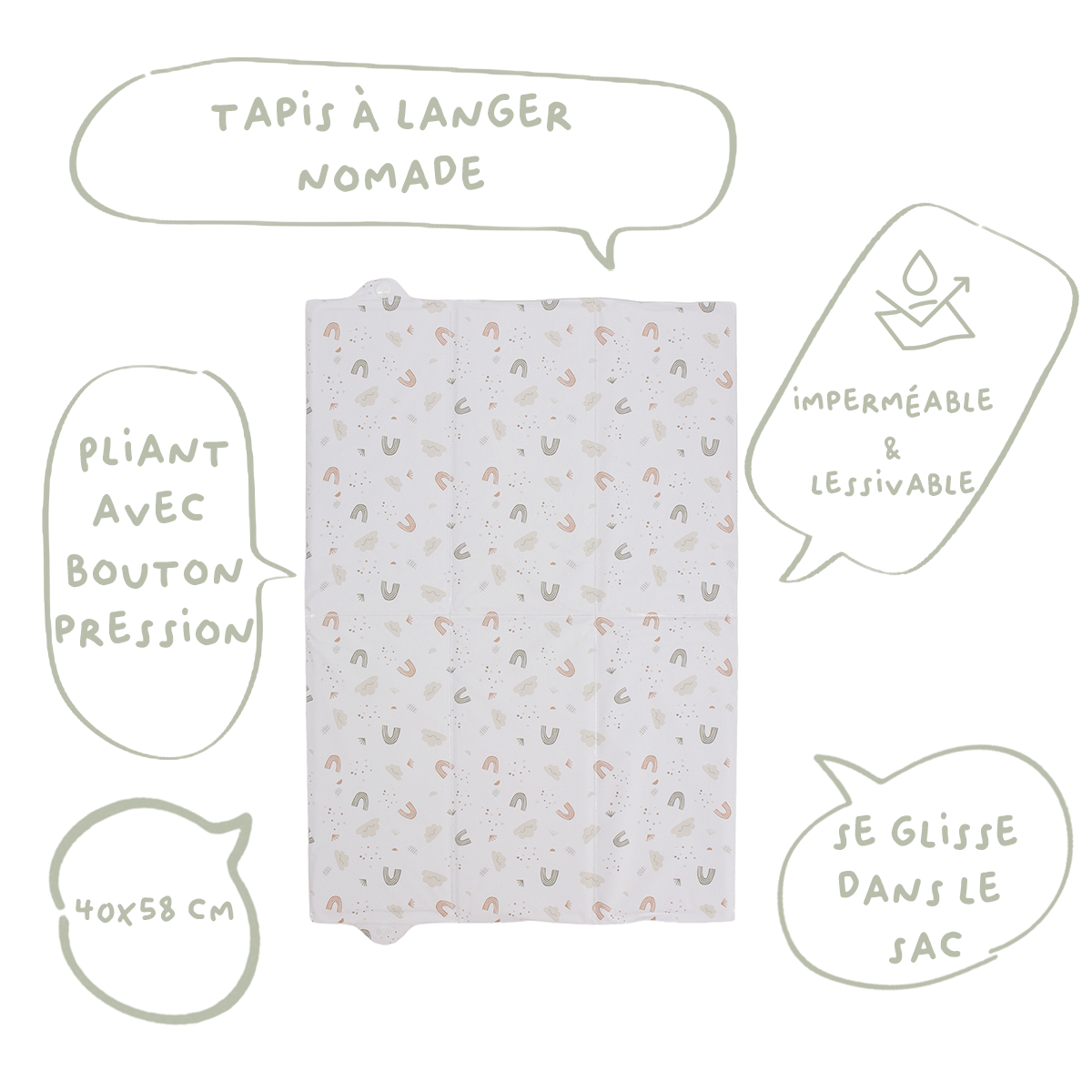 Tapis à langer pliant 40x58 cm - Matelas à langer nomade PVC - Arc en ciel