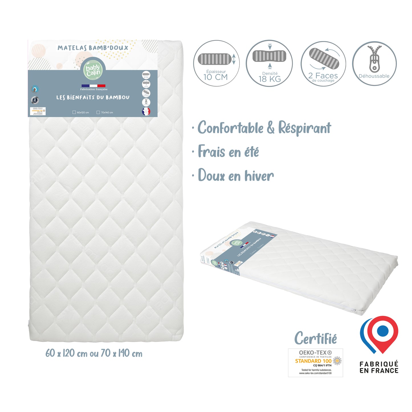 BB Kit - Sommeil 60x120 cm Matelas et Alèse Bambou