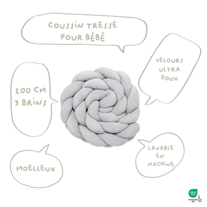 Coussin tresse Gris Perle - Tresse bébé 200 cm