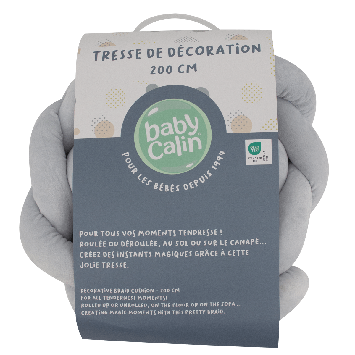 Coussin tresse Gris Perle - Tresse bébé 200 cm