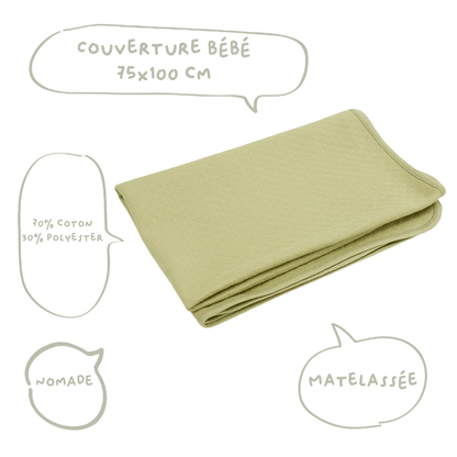Couverture bébé 75x100 cm - Plaid pour bébé matelassé - Kaki
