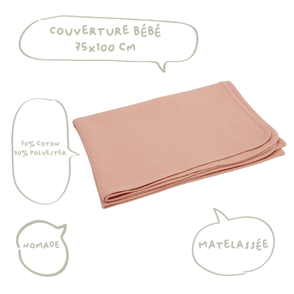 Couverture bébé 75x100 cm - Plaid pour bébé matelassé - Rose