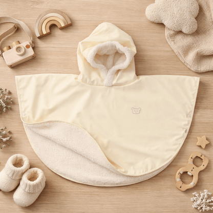 Poncho bébé Malin imperméable - Cape de pluie bébé bi-matière 9-36 mois - Sable Ourson